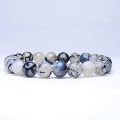 Dragon Vein Agate Bracelet Natural Crystal Healing Bracelet Gemstone Jewellery Beaded Stone Bracelet for Men & Women, Bead Size 6 mm