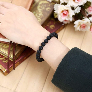 Natural Round Beads Black Matte Agate Crystal Stone 6 mm Bracelet Reiki Chakra Yoga Meditation Semi Precious Gemstones Stretchable Bracelet for Unisex