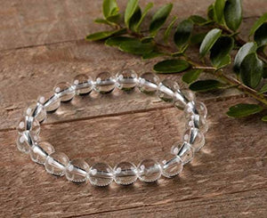 Natural Reiki Healing Spathic Clear Quartz Crystal Stone 8 mm Beads Charm Bracelet for Men and Women