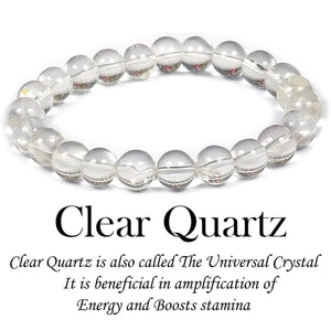 Natural Reiki Healing Spathic Clear Quartz Crystal Stone 8 mm Beads Charm Bracelet for Men and Women