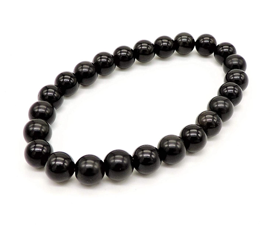 Natural Black Obsidian Bracelet Crystal Stone 6 mm Beads Bracelet Round Shape for Reiki Healing and Crystal Healing Stone Semi Precious Gemstones Stretchable Bracelet