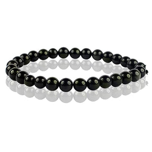 Natural Black Obsidian Bracelet Crystal Stone 6 mm Beads Bracelet Round Shape for Reiki Healing and Crystal Healing Stone Semi Precious Gemstones Stretchable Bracelet