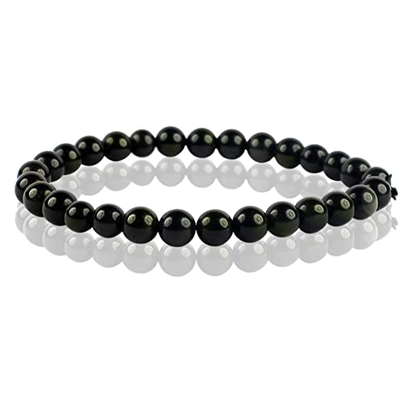 Natural Black Obsidian Bracelet Crystal Stone 8 mm Beads Bracelet Round Shape for Reiki Healing and Crystal Healing Stone Semi Precious Gemstones Stretchable Bracelet