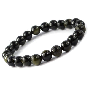 Natural Black Obsidian Bracelet Crystal Stone 8 mm Beads Bracelet Round Shape for Reiki Healing and Crystal Healing Stone Semi Precious Gemstones Stretchable Bracelet