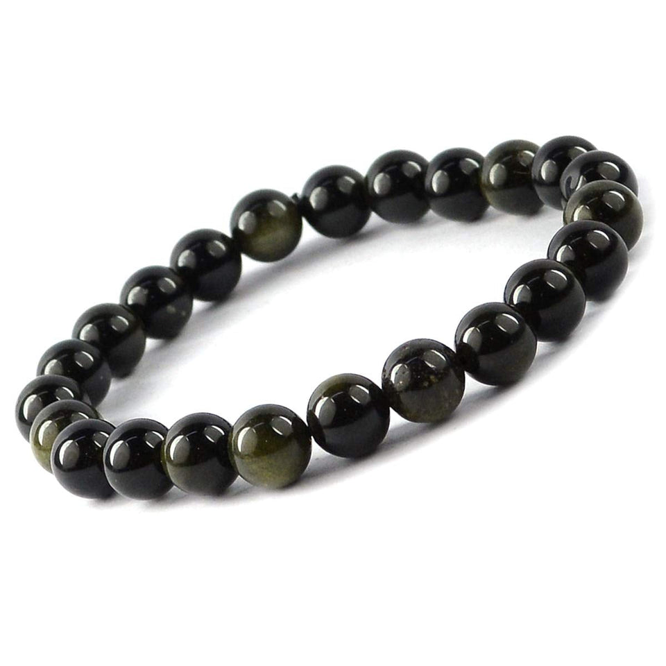 Natural Black Obsidian Bracelet Crystal Stone 8 mm Beads Bracelet Round Shape for Reiki Healing and Crystal Healing Stone Semi Precious Gemstones Stretchable Bracelet