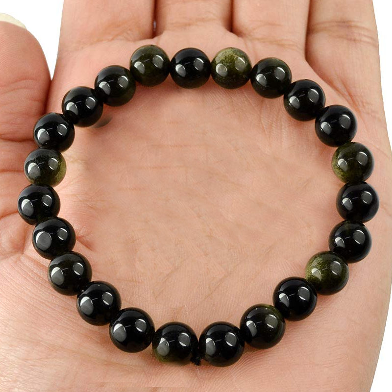 Natural Black Obsidian Bracelet Crystal Stone 6 mm Beads Bracelet Round Shape for Reiki Healing and Crystal Healing Stone Semi Precious Gemstones Stretchable Bracelet