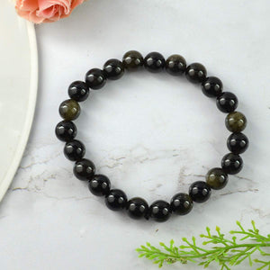 Natural Black Obsidian Bracelet Crystal Stone 8 mm Beads Bracelet Round Shape for Reiki Healing and Crystal Healing Stone Semi Precious Gemstones Stretchable Bracelet