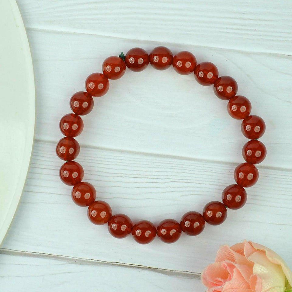 Natural Red Onyx Bracelet Crystal Stone 6 mm Beads Bracelet Round Shape for Reiki Healing and Crystal Healing Stone Semi Precious Gemstones Stretchable Bracelet