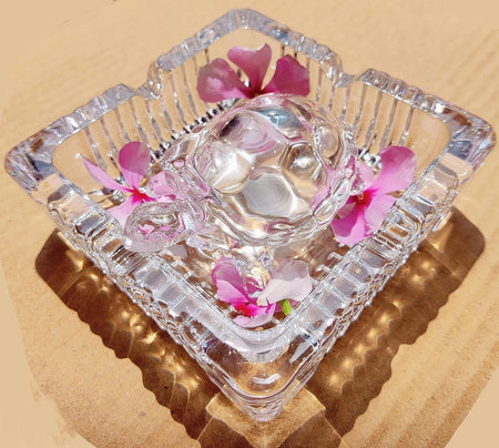 Feng Shui Vastu Glass Crystal Turtle Crystal Tortoise K9 Crystal Kachua With Crystal Plate For Gift Showpiece Decoration Good Luck Small Square Plate