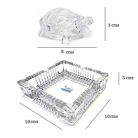 Feng Shui Vastu Glass Crystal Turtle Crystal Tortoise K9 Crystal Kachua With Crystal Plate For Gift Showpiece Decoration Good Luck Small Square Plate