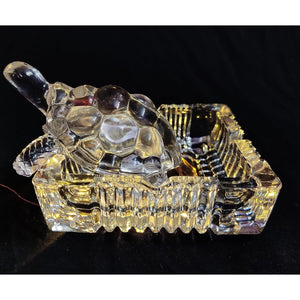 Feng Shui Vastu Glass Crystal Turtle Crystal Tortoise K9 Crystal Kachua With Crystal Plate For Gift Showpiece Decoration Good Luck Small Square Plate