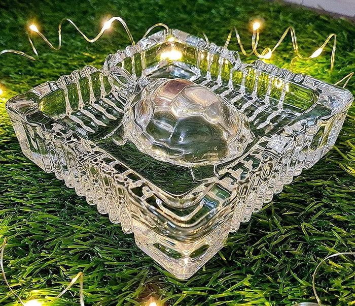 Feng Shui Vastu Glass Crystal Turtle Crystal Tortoise K9 Crystal Kachua With Crystal Plate For Gift Showpiece Decoration Good Luck Small Square Plate