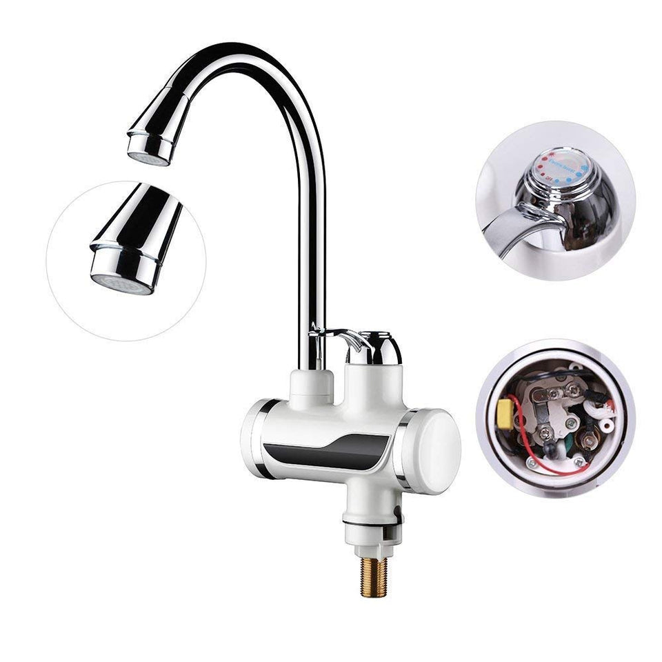 Instant Electric Water Heating Faucet Tap Geyser for kitchen bathroom Sink, Water Heater Faucet Tap made of ABS plastic + Refined Copper (white)