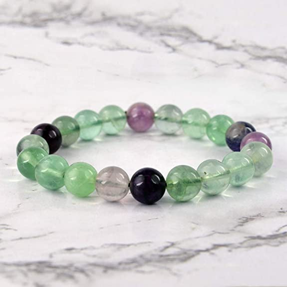 Natural Multi Fluorite Bracelet 6 mm Beads Bracelet Round Shape for Reiki Healing and Crystal Healing Stone Semi Precious Gemstones Stretchable Bracelet