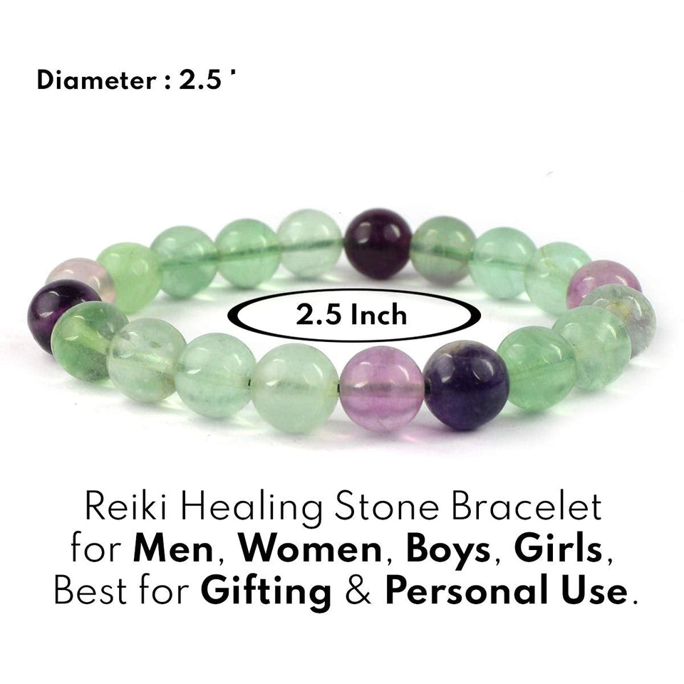 Natural Multi Fluorite Bracelet 6 mm Beads Bracelet Round Shape for Reiki Healing and Crystal Healing Stone Semi Precious Gemstones Stretchable Bracelet