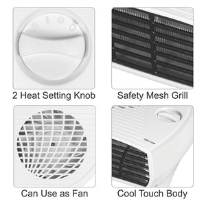 Room Heater Compact Shock proof Plastic Body 1000 / 2000 Watt Dual selection White colour, Ideal for small to medium room/area