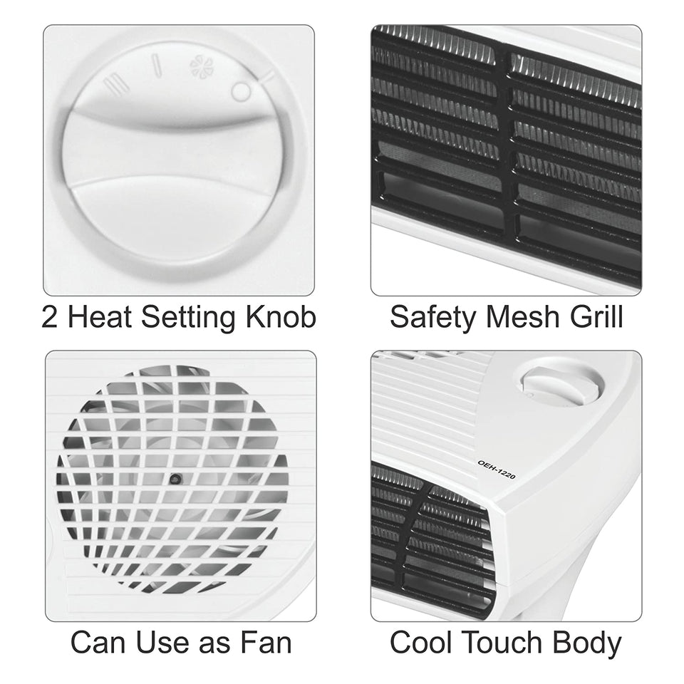 Room Heater Compact Shock proof Plastic Body 1000 / 2000 Watt Dual selection White colour, Ideal for small to medium room/area