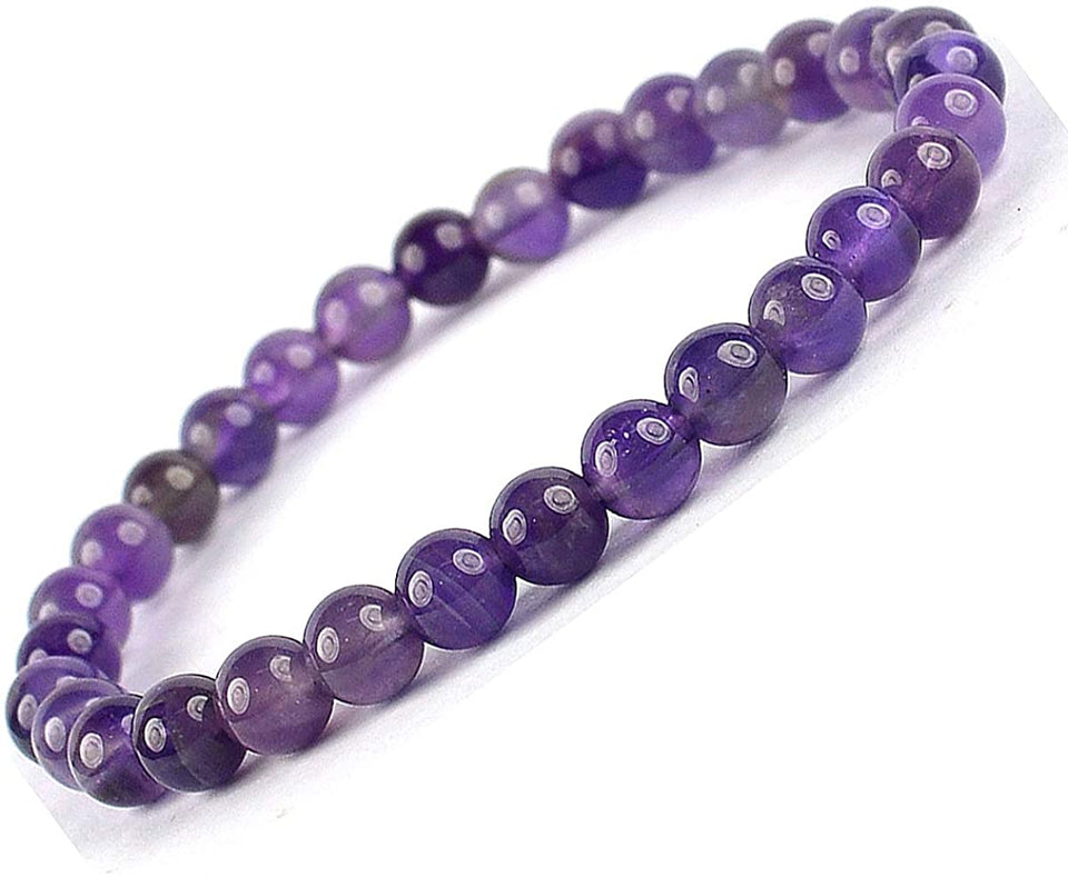 Amethyst 6 mm Crystal Stone Beads Natural Charm Bracelet Reiki Healing for Men and Women