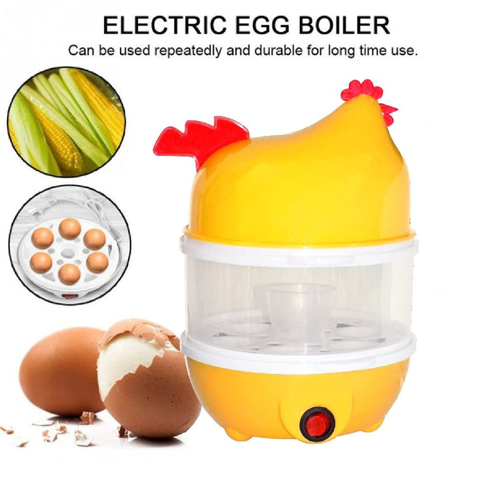 Double Layer Hen Shape Egg Boiler Electric Automatic Off 14 Egg Poacher for Steaming, Cooking, Boiling Frying and Milk Boiler with Measuring Cup (Multi Color)