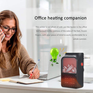 Mini Portable Electric Heater Fan Air Warmer Fireplace Flame display Heater Remote Control Handy Mini Heater Fan for Office Home without Remote Control | Black