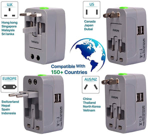 Universal Adapter Worldwide Travel Adapter with Built in Dual USB Charger Ports with 125V 6A, 250V Protected Electrical Plug (White) - halfrate.in