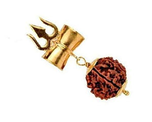 Shiv Shakti Kavach - 5 Mukhi Rudraksha Trishul Damru (Damaru) Locket/Pendant in Rudraksha mala - halfrate.in