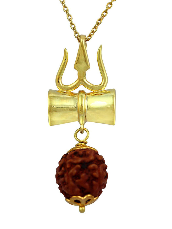 Shiv Shakti Kavach - 5 Mukhi Rudraksha Trishul Damru (Damaru) Locket/Pendant - halfrate.in