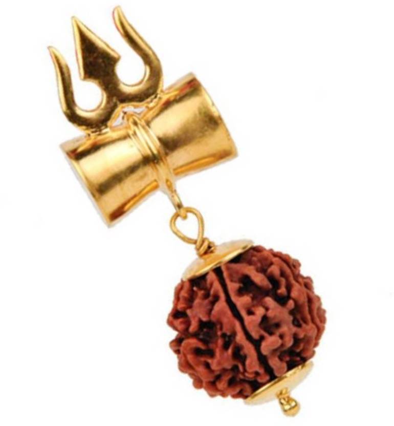 Shiv Shakti Kavach - 5 Mukhi Rudraksha Trishul Damru (Damaru) Locket/Pendant in Rudraksha mala - halfrate.in