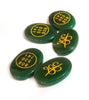 Natural Dark Green Jade Aventurine Zibu Symbols Crystal Stone Money Switch Word Zibu Coin Cabochon Oval Shape Feng Shui Money Coin for Prosperity, Money and Good Luck