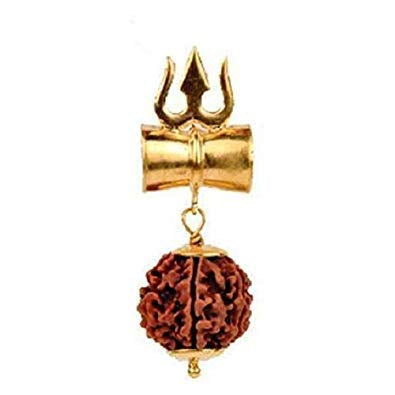 Mahakaal Kavach / Kawach Trishul Damru (Damaru) 5 Mukhi Rudraksha Locket/Pendant Shiv Shakti  in 5 faced Rudraksha mala